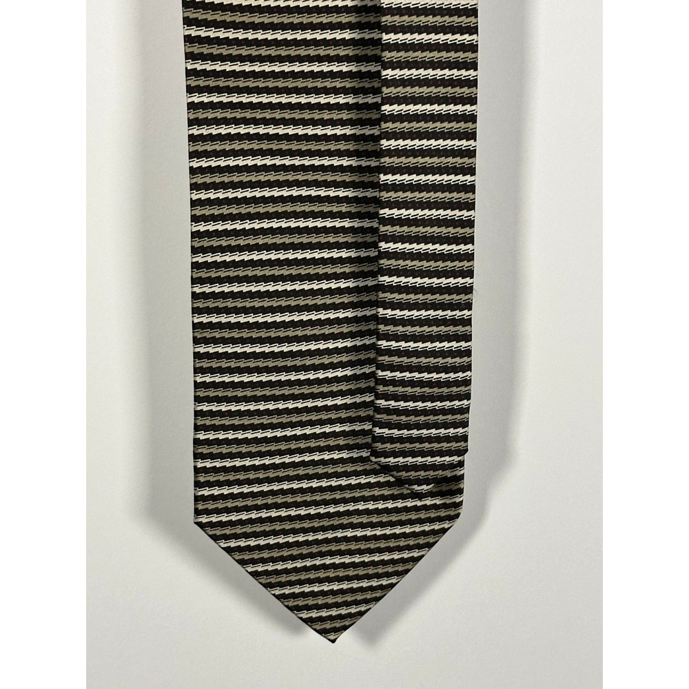 Di Moggio Tie Mens One Size Silk Striped Geometric Black Brown Hand Made Necktie